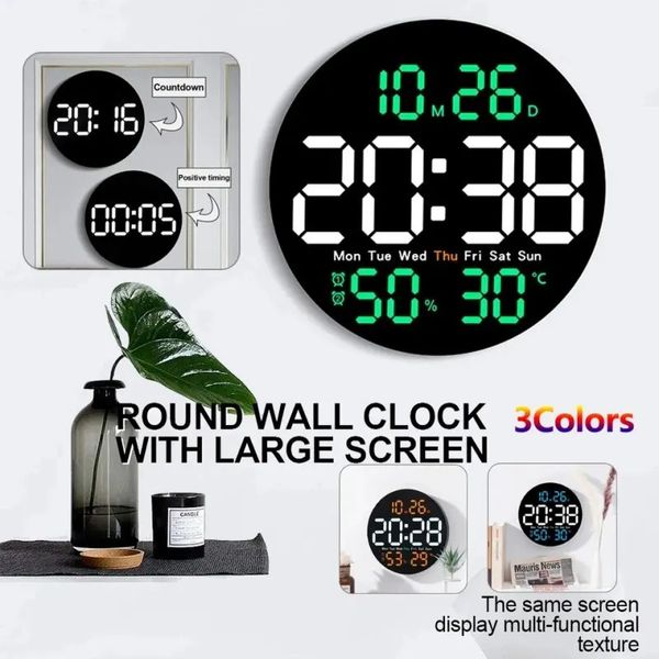 10 pouces LED grande horloge murale numérique avec télécommande température humidité Date semaine affichage compte à rebours horloge décor à la maison 240329