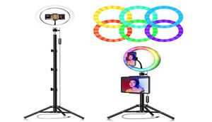 10 inch RGB Licht kleurrijke USB Beauty Video Studio Po Circle Lamp Dimbable Selfie Led Ring Light met statiefstandstandflits LED3331424