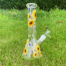 10 -inch zonnebloem glas Bong bekergloed in de donkere roken Hookah Water Pijp Bubbler Percolator Bongs met downsystem 14 mm mannelijke tabakskom