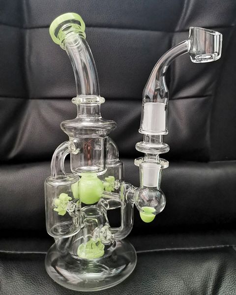 Rueda de molino de viento de 10 pulgadas Vidrio Bong Hookah Recycler Oil Rig Tuberías de agua Quemador de aceite de vidrio con cuarzo Banger o Glass Bowl sestshophot sell