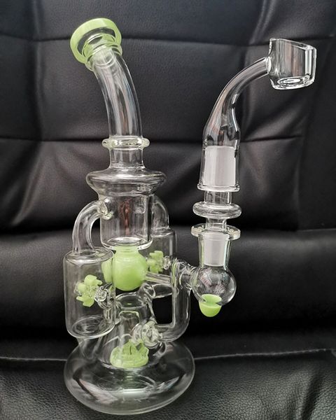 Rueda de molino de viento de 10 pulgadas Vidrio Bong Hookah Recycler Oil Rig Tuberías de agua Fumar Quemador de aceite de vidrio con cuarzo Banger O Bowl hotglassart shop