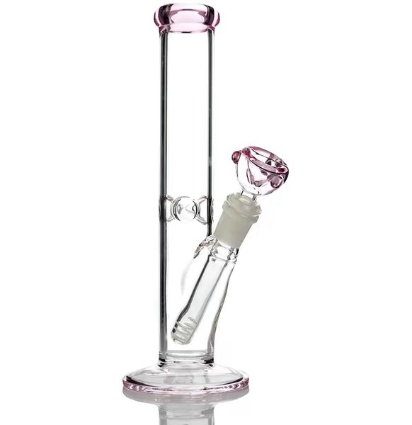 10 pouces rose filles cadeau narguilés fumer des conduites d'eau droites bongs en carton mignon plates-formes pétrolières en verre dab rigs downstems filtre avec joint femelle de 14mm