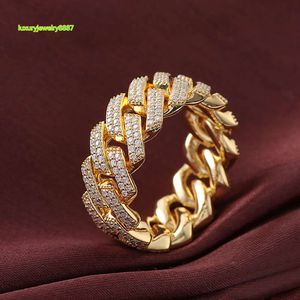 Anillo de Eslabón cubano de Hip Hop de oro sólido de 10K/14K/18K, anillo cubano de moissanita VVS para hombres o mujeres
