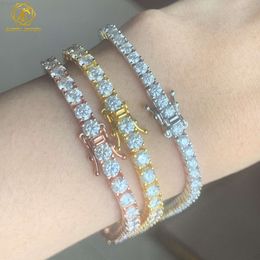 10k / 14k or massif d Vvs taille ronde 3mm 4mm 5mm diamant cultivé en laboratoire brillant bijoux de luxe diamant collier de Tennis Bracelet