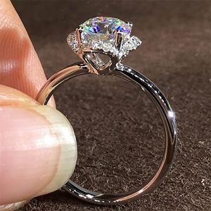 10K AU417 White Gold Women Ring Diamonds 1 2 3 4 5 Carat Flower Bouquet Mariage Party Engagement Anniversary Ring 220816