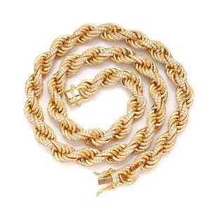 Chaîne de corde plaquée or 10k, diamant cz moissanite 14K 18K, véritable collier en or jaune massif plaqué or blanc, grande chaîne de corde