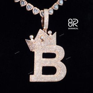 Pendentif en Moissanite avec lettre initiale B, classique, rond, brillant, en or pur, bijoux fins Hip Hop, 10K