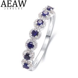 10K White Gold Lab Sapphire 0,21ct Moissanite 0,15ct Ring voor vrouwen Handgemaakte verloving Bruid Verjaardag Geschenk Fine Jewelry