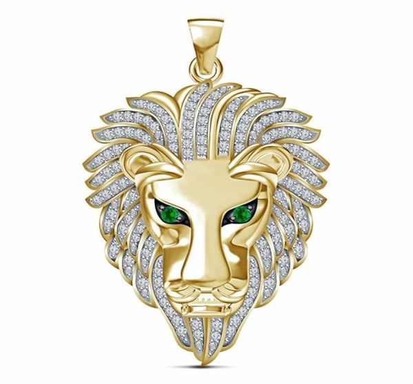 10 km jaune or 3d lion têtes diamant pendant charme 220ct 24quot chaînes couronne men039s bijoux punk8745397