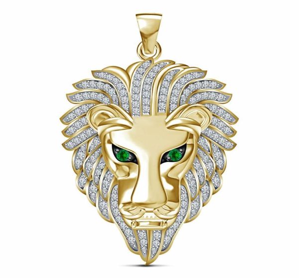 10K or jaune 3D tête de lion diamant pendentif charme 220ct 24quot chaînes couronne Men039s Punk Jewelry8940288