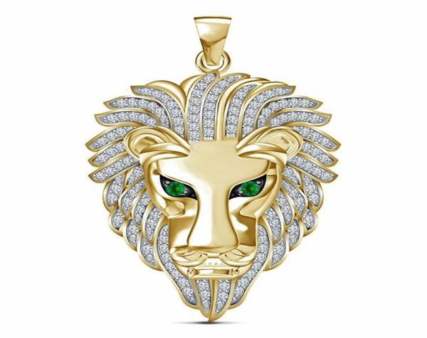 10K or jaune 3D tête de lion diamant pendentif charme 220ct 24quot chaînes couronne Men039s Punk bijoux 7399242