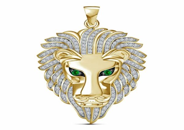 10K or jaune 3D tête de lion diamant pendentif charme 220ct 24quot chaînes couronne Men039s Punk Jewelry8577706