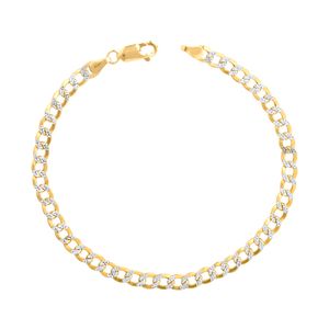 10k Yellow Gold 4.5mm Cuban Chain Curb Link Diamond Cut Pave Two Tone Bracelet, Mens Womens