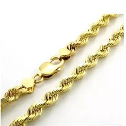 Collar de eslabones de cadena de cuerda con corte de diamante de 7 mm de grosor chapado en oro amarillo de 10 quilates para hombres 24 197v
