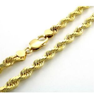 Collar de eslabones de cadena de cuerda con corte de diamante de 7 mm de grosor chapado en oro amarillo de 10 k para hombres 24 3191