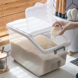 10KG Boîte De Rangement De Riz Distributeur De Riz Conteneur De Riz Pot De Stockage De Grains Seau De Céréales Conteneur De Nourriture Pour Animaux Organisateur De Cuisine 220719