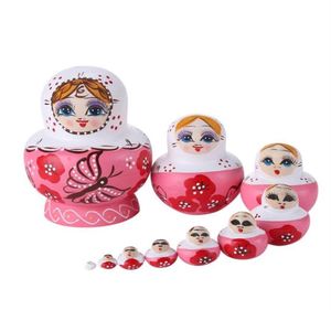 10 Layer Matryoshka Nesting Doll houten Russische klassieker Mini 10layer vlindermeisje poppen pure handwerk thuis decoratie327W5088214