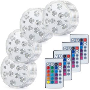 10leds RVB Lumière Submersible Alimenté Par Batterie Sous-Marine Veilleuse Extérieure Vase Bol Jardin Étang Piscine Fête Décor Lampe