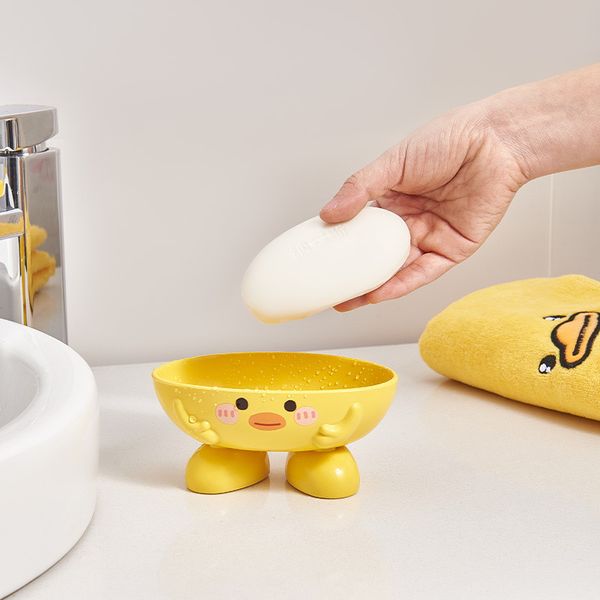 Caja de jabón de pato amarillo de 10 lentes estantes de baño dibujos animados de plástico engrosado de jabón de jabón bandeja para jabón creativo