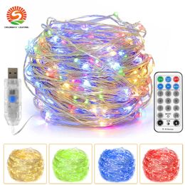 10m 100 LED Fairy Lights USB String Lights 11 Modi Firefly Light Diming Timing Memory Function voor Outdoor Party Christmas Home Decorations RGB Warm Wit