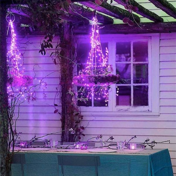 10M 100 LED Lámparas de cadena de Halloween Alambre negro Naranja Color púrpura Guirnalda de vacaciones Decoración Luces de hadas para decoración del hogar 211104