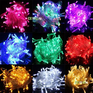 10M 100leds Cuerdas de colores led Luces de cadena de Navidad Decoraciones al aire libre Iluminación Fiesta Boda 110V 220V rojo bule verde amarillo cálido blanco púrpura rosa RGBY