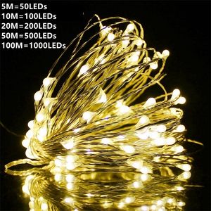 10m 20m 50m 100m Fil de cuivre LED String Fairy Lights Arbre de Noël Arbre de Noël Garland Fête Pêche Salle d'extérieur Décoration DC12V Powered Y201020