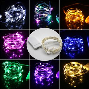 Guirlande lumineuse LED en fil d'argent, 1M 2M, guirlande lumineuse féerique pour la maison, noël, décoration de fête de mariage, alimentée par batterie CR2032