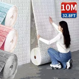 10m 3D Wallpaper Pegatinas Rollo Panel Blanco Espuma Suave Ladrillo Mármol Roca Adoquines DIY Pared Hogar Decoración de la Habitación Proteger 240127