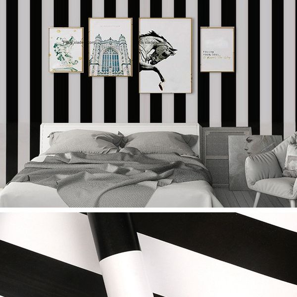 Adhesivo de pared a rayas negras de 10M, papel tapiz de vinilo autoadhesivo, fondo de pared, muebles de dormitorio, decorativo impermeable