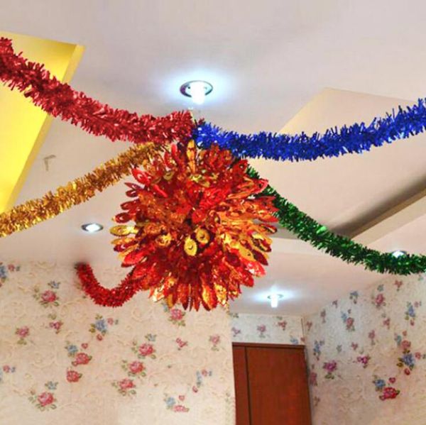 Guirnalda navideña de oropel de 10m, suministros de decoración, tira de color para fiesta, cinta colgante para techo, arreglo de boda y vacaciones