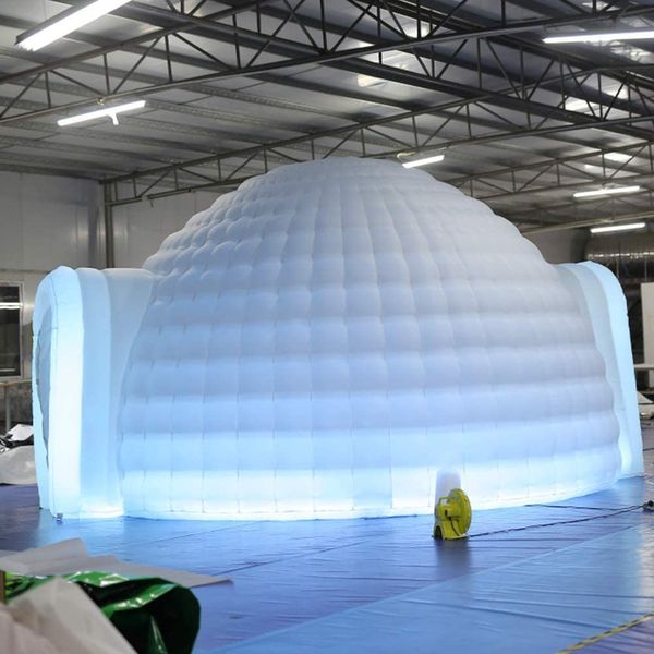 10m de diámetro (33 pies) Tienda de cúpula Igloo Inflable con taller de estructura del soplador de aire (blanco, dos puertas) para la fiesta de la fiesta de eventos Congreso de negocios de la boda