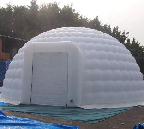 Tienda de campaña tipo cúpula iglú inflable blanca de tela Oxford, Popular, de 10m de diámetro, con soplador para equipos de servicio, venta al por mayor
