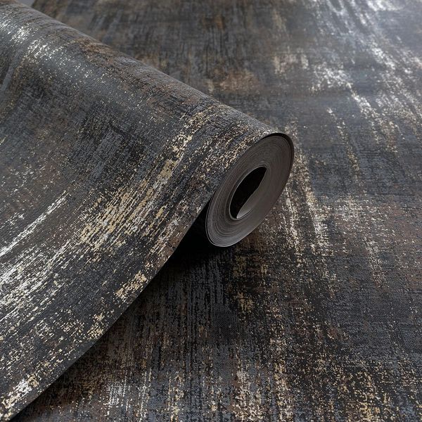 Papel tapiz industrial con textura desgastada, rollo retro de metal dorado carbón, 10M, el 240122