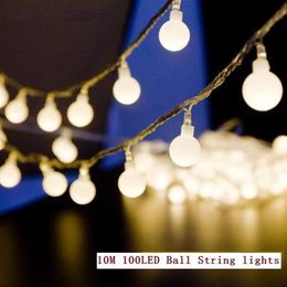 10m LED STRING LUMES 100LED BALL AC220V 110V Mariage de vacances Patio Décoration de décoration Festival Lumières de Noël Lumières extérieures 262S