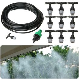 10M Nozzles Irrigatiesysteem Draagbare Misting Automatische Watering Tuin Slang Sproeikop met 4/7 'PE-slang en connector Y200106