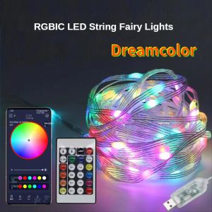 10m WS2812B Fairy Light Bluetooth LED String RGB Dream Color Adresable Party Kerstlampen Wedding Decoratie Garland 5VDC