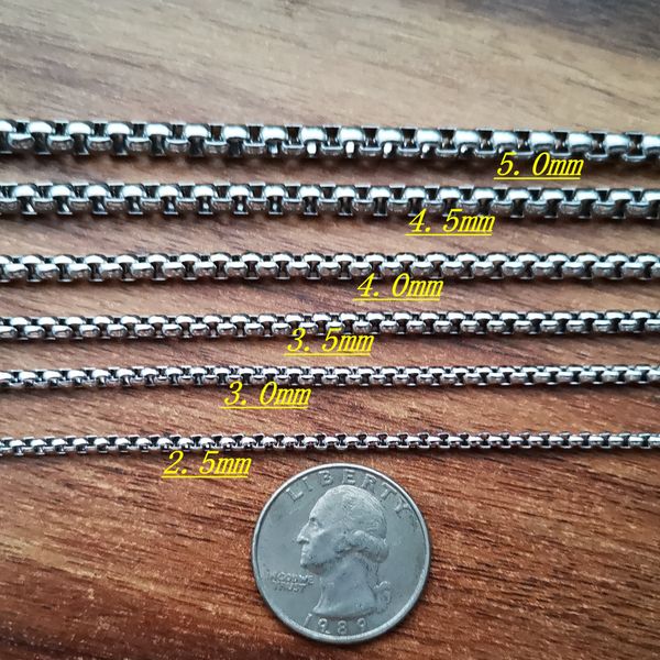 10 metros a granel 2,5mm/3mm/3,5mm/4mm/4,5mm/5mm acero inoxidable plata cuadrado Rolo cadena caja enlace cadena hallazgos joyería hallazgos DIY cadena