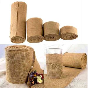 10 Meter Ribbon Roll Jute Tafellopers 4Size 5cm / 10cm / 15cm / 30cm Natuurlijke Jute Hessian Wedding Party Chair Bands Vintage Home 210708