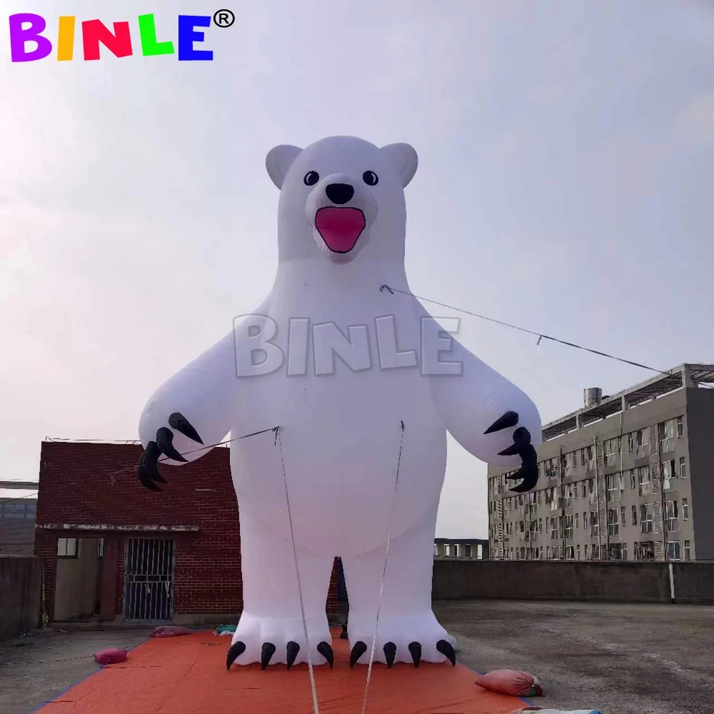 10mH (33 pés) Com soprador atacado Urso polar inflável gigante branco de Natal com iluminação LED Preço de fábrica Mascote de urso inflável de ar para decoração de quintal