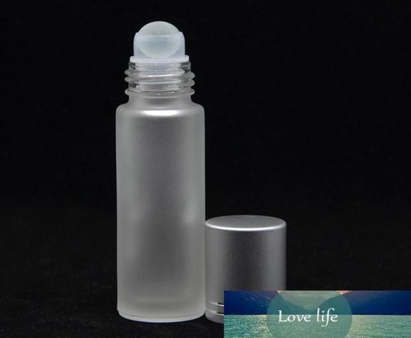 10 ml 1/3 oz épais verre clair givré rouleau sur bouteille vide bouteilles de parfum d'huile essentielle avec boule à roulettes en métal argent Cap2419359