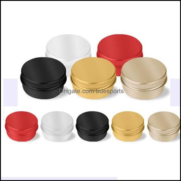 10 ml 10 g Almacenamiento de metal Latas de aluminio Frascos Contenedores de estaño redondos Latas con tapa de tornillo vacías Whit Gold Black Drop Entrega 2021 Cajas de embalaje OFIC