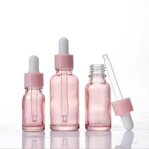 Jgbno – flacon compte-gouttes en verre rose, 10ml, 20ml, 30ml, pour huile essentielle, liquide, réactif, Pipette, conteneurs d'emballage pour cosmétiques