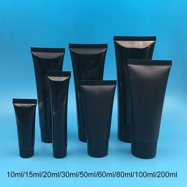 10ml 30ml 50ml 100ml 200g Botella suave de plástico negro Tubo para apretar Loción Crema Envase Envase cosmético vacío T20185P