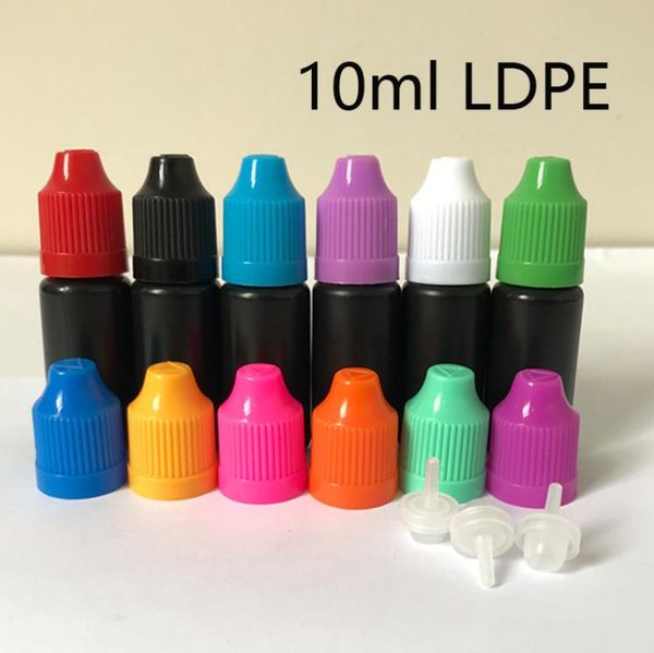 10ml 30ml Flacon compte-gouttes noir Bouteilles vides en plastique avec des pointes longues et fines Bouchon de sécurité à l'épreuve des enfants inviolable E liquide SN4530