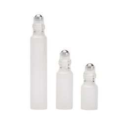 10ml 5ml 3ml Perfume Roll On Glass Bottle Frosted Clear con bola de metal Roller Viales de aceite esencial dh55