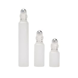 10ml 5ml 3ml Perfume Roll On Glass Bottle Frosted Clear con bola de metal Roller Viales de aceite esencial dh55