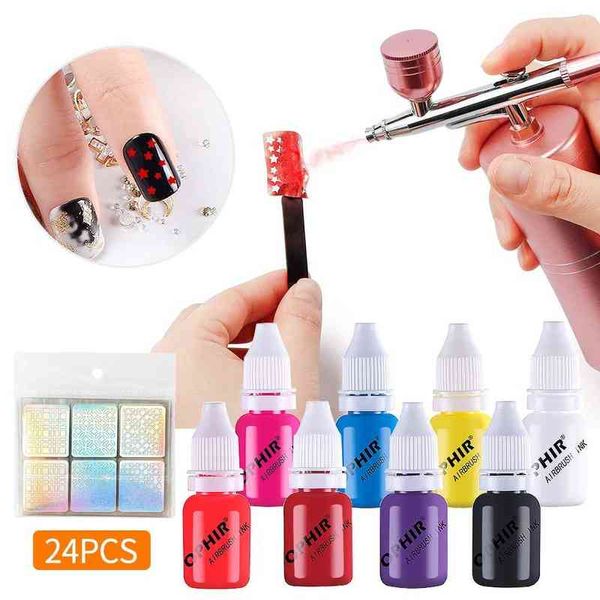 10ML Aerógrafo Tinta para uñas Pintura para esmalte de uñas Uso para aerógrafo Pistola pulverizadora Fabricación de patrones huecos Pintura en color Plantilla Herramientas para arte de uñas 220517