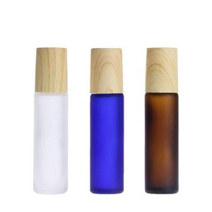 10ml amberblauw helder matglas roll-on fles etherische olie parfumfles reisdispenser fles stalen rollerbal houtnerf Ca Hqrq