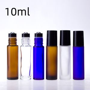 Flacons d'huile essentielle de bouteille en verre ambre / bleu / transparent de 10 ml avec rouleau à bille en métal WB2973